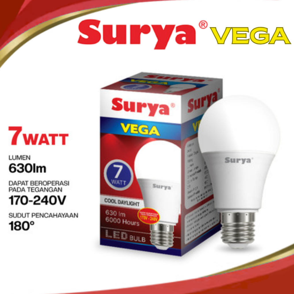 Surya Vega Bohlam Lampu LED 7WATT Cahaya Putih Terang - Garansi Resmi