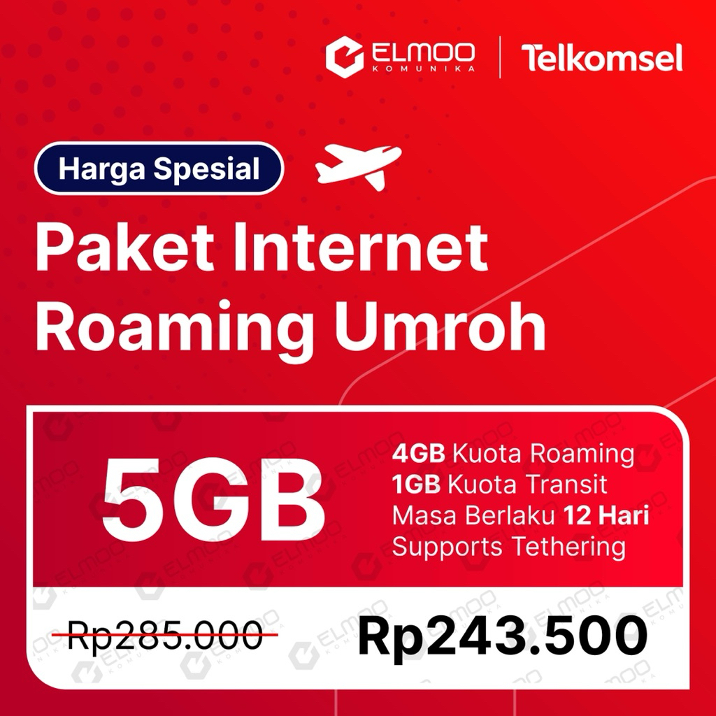Paket Internet Roaming Umroh Telkomsel Kuota 5GB Masa Aktif 12 Hari
