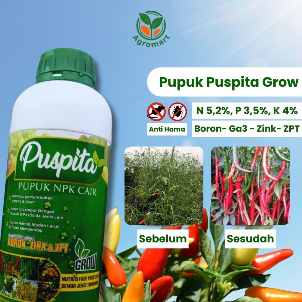 Puspita Grow - Pupuk NPK Cair Mutiara Dengan Zinc Boron Giberelin A3 Anti Gumpal
