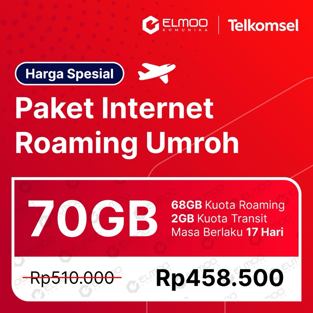 Paket Internet Roaming Umroh Telkomsel Kuota 70GB Masa Aktif 17 Hari