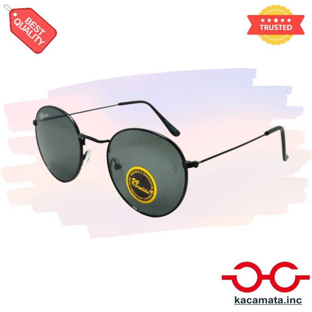 Kacamata Hitam Fashion Korea Frame Metal Bulat Sunglasses Anti UV Lensa Kaca Unisex Model - LS155T