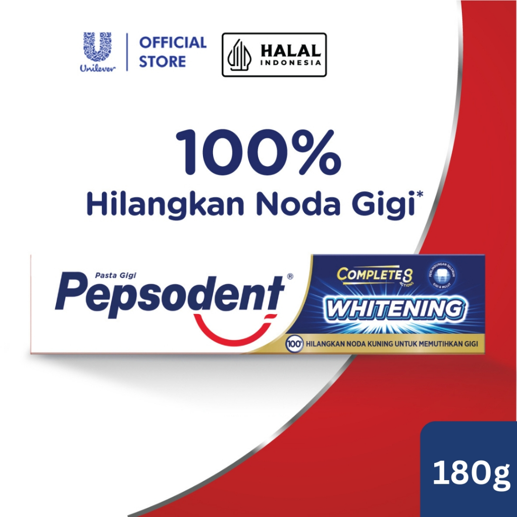 Pepsodent Complete 8 Plus Whitening Pasta Gigi Anti Bakteri Gigi Putih dalam 2 Minggu 180g