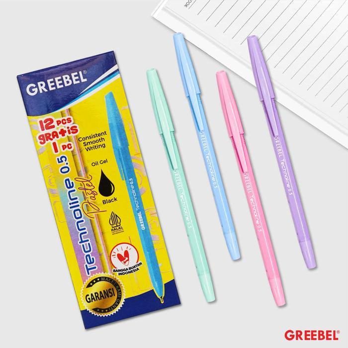 

GREEBEL Pulpen Ballpen / Technoline (PASTEL) 0.5 Tinta Hitam / Ballpoint Bolpen Bolpoin Pena Gel - 12 PCS/SET