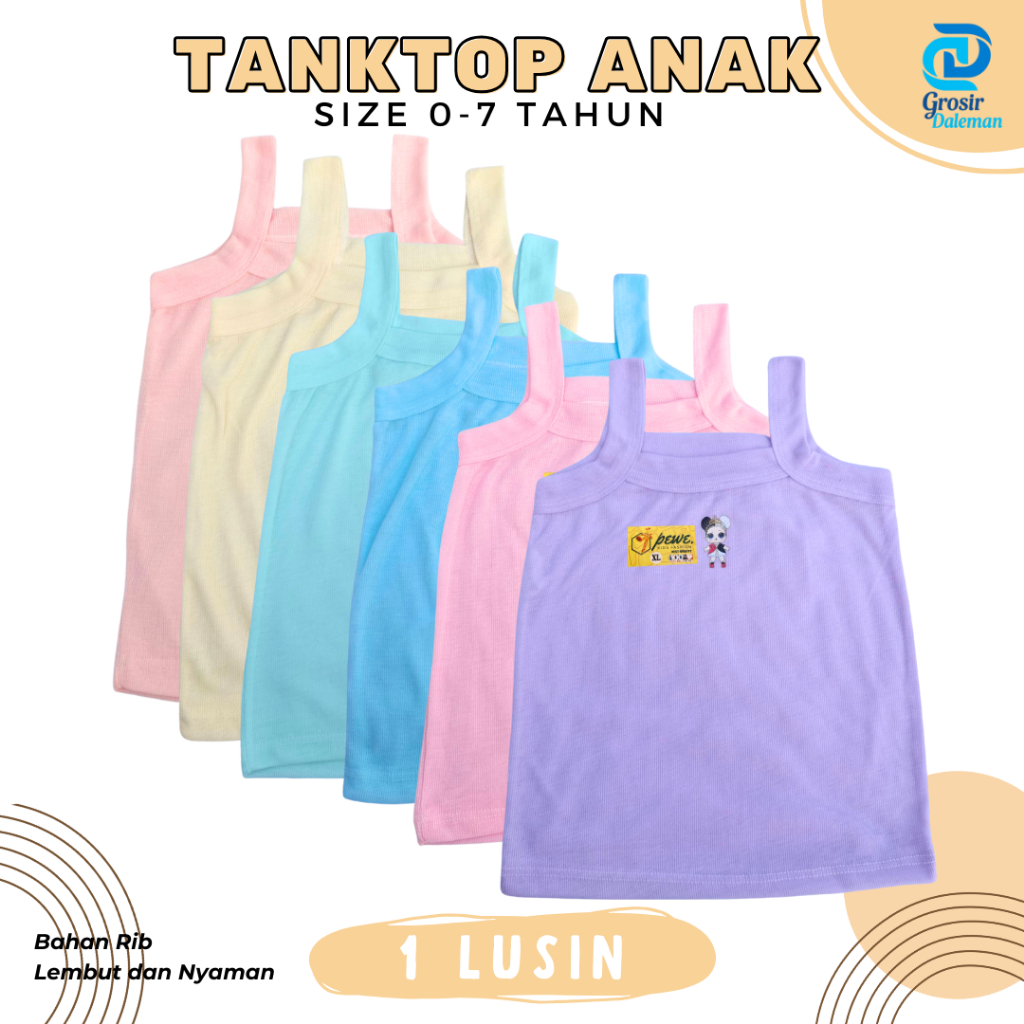 12 pcs tanktop karakter anak perempuan / singlet sablon karakter anak cewek
