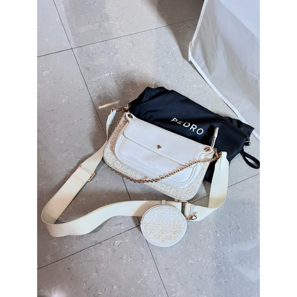 Shoulder bag pedro white Flap Ganda Dilone Houndstooth tas slempang pedro putih