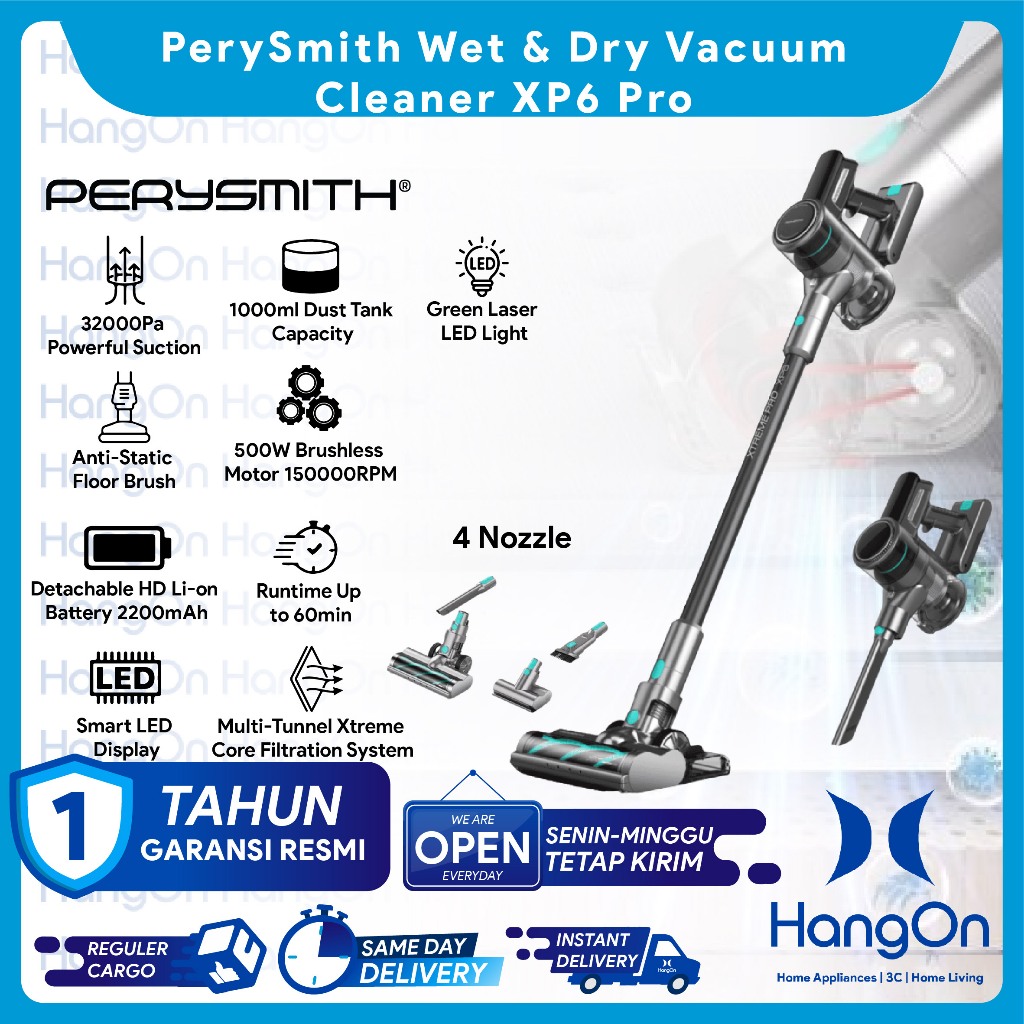 PerySmith XP6 Pro Cordless Wet & Dry Vacuum Cleaner Anti Dust Mite with LED Light & LED Display Vaku