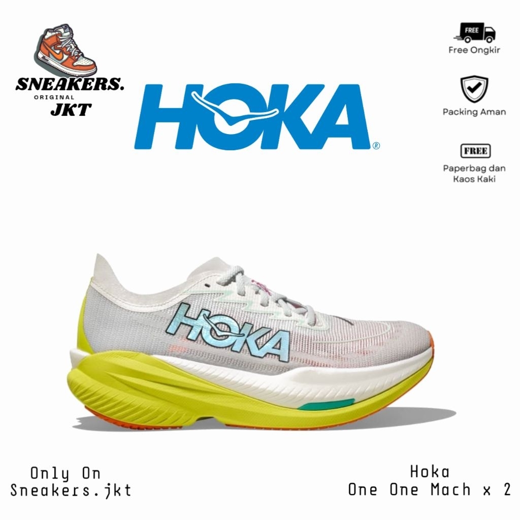Sepatu Running Hoka One One Mach x 2 Frost Citrus Original