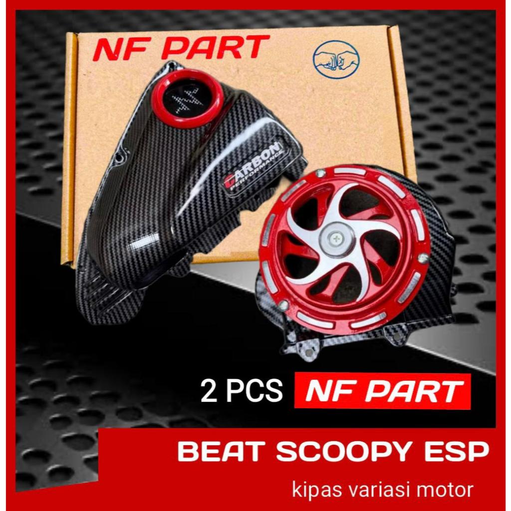2 PCS PAKET CORONG UDARA CARBON DAN KIPAS VARIASI SEPINER BEAT ESP 2016-2019  tutup filter beat esp 