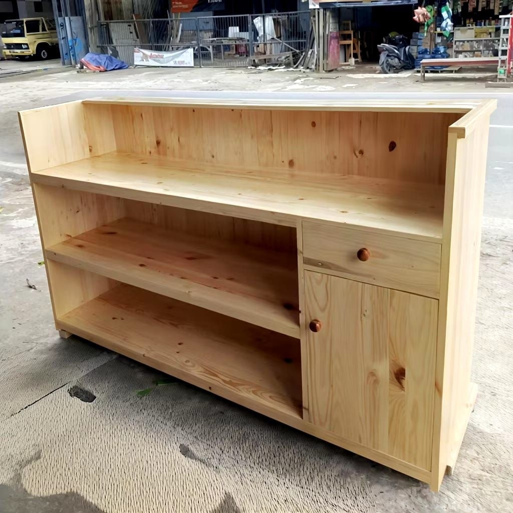 meja kasir kayu jati belanda  50x150x110/mini bar cafe minimalis