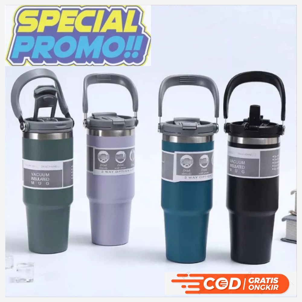 Tumbler Premium Jumbo Stainless Steel 900ml+Gagang &Sedotan/Tumbler Handle Cup Termos Cup Stainless