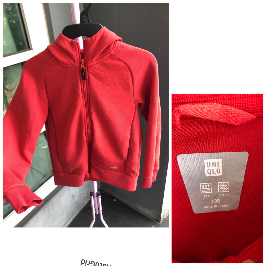 jaket anak Uniqlo sz 130 sweat dry merah