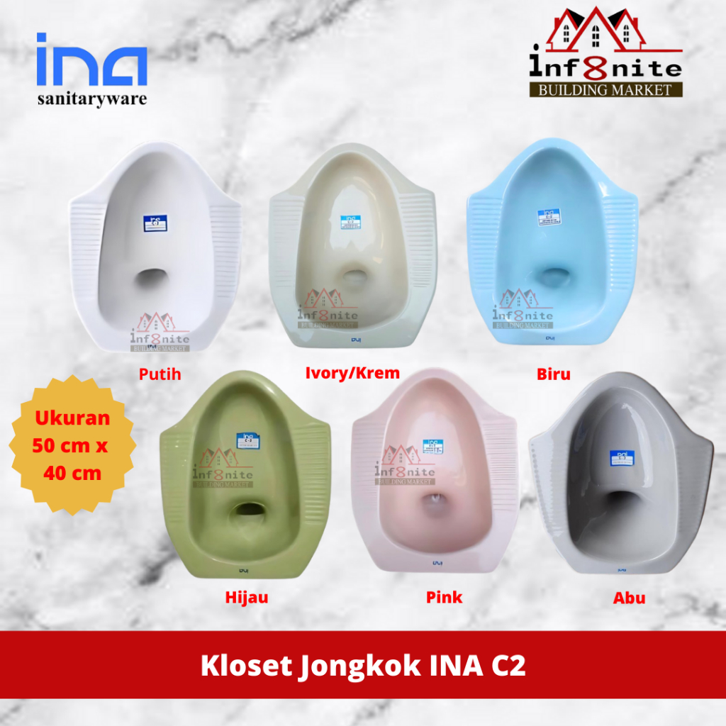 Closet Kloset Jongkok Keramik Ina C2 Putih White Warna Terlengkap WC Kamar Mandi Toilet Lantai Dasar