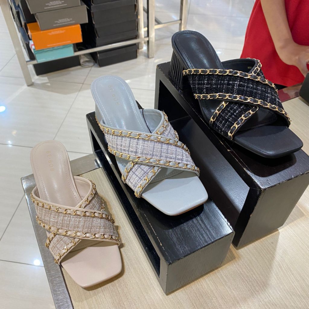 BE BOB ‼️ sandal wanita pesta hak 5cm comfort ringan blink blink