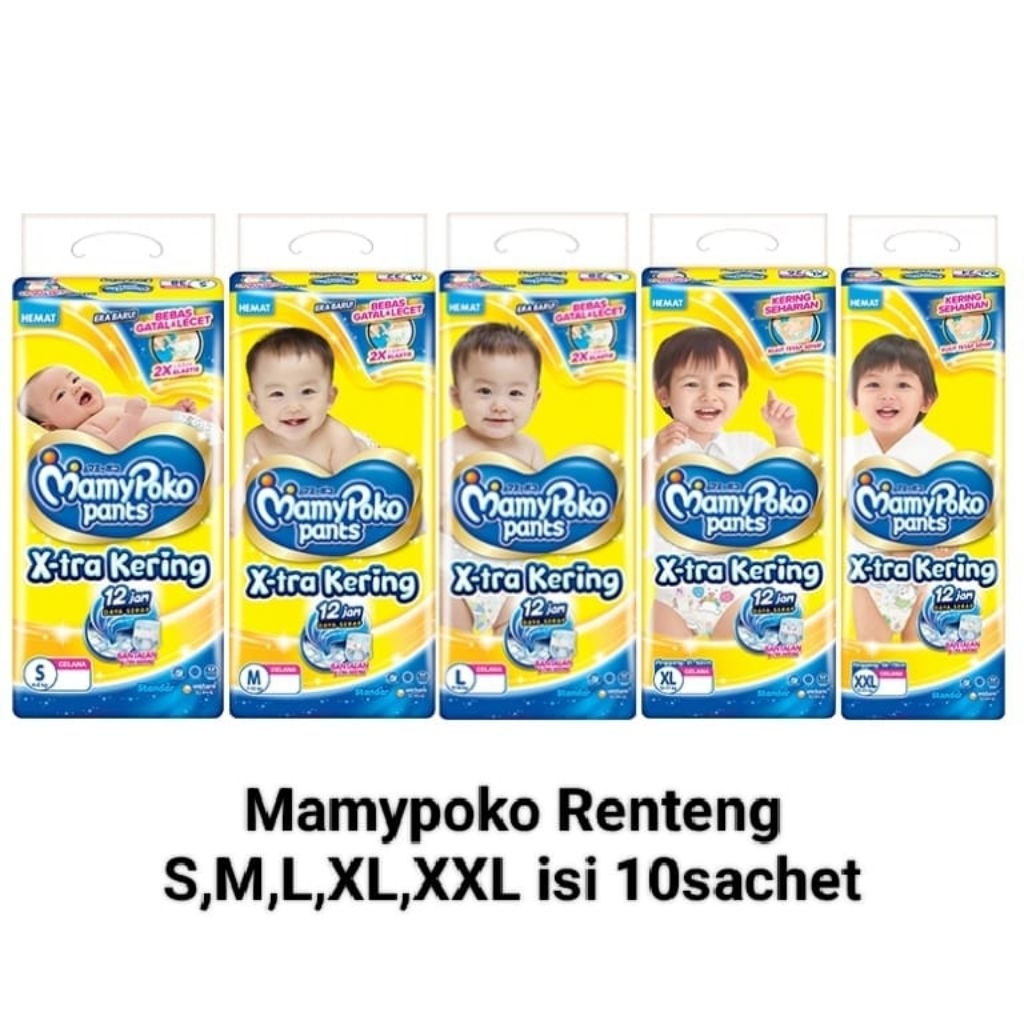 Pampers mamypoko renteng uk S, M, L, XL, XXL 10sachet
