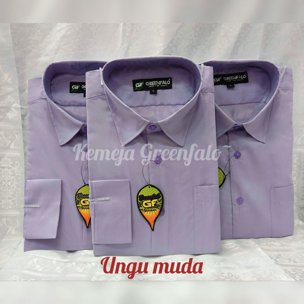 KEMEJA PRIA GREENFALO - KEMEJA POLOS LENGAN PANJANG WARNA UNGU MUDA