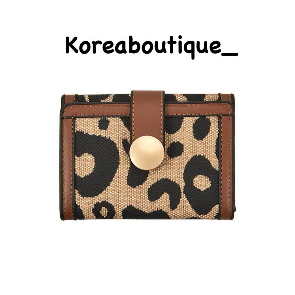 Wanita Leopard Kartu Dompet Wanita Lipat Kecil Motif Leopard Bahan Canvas dan Kulit Sintetis 12 cm D