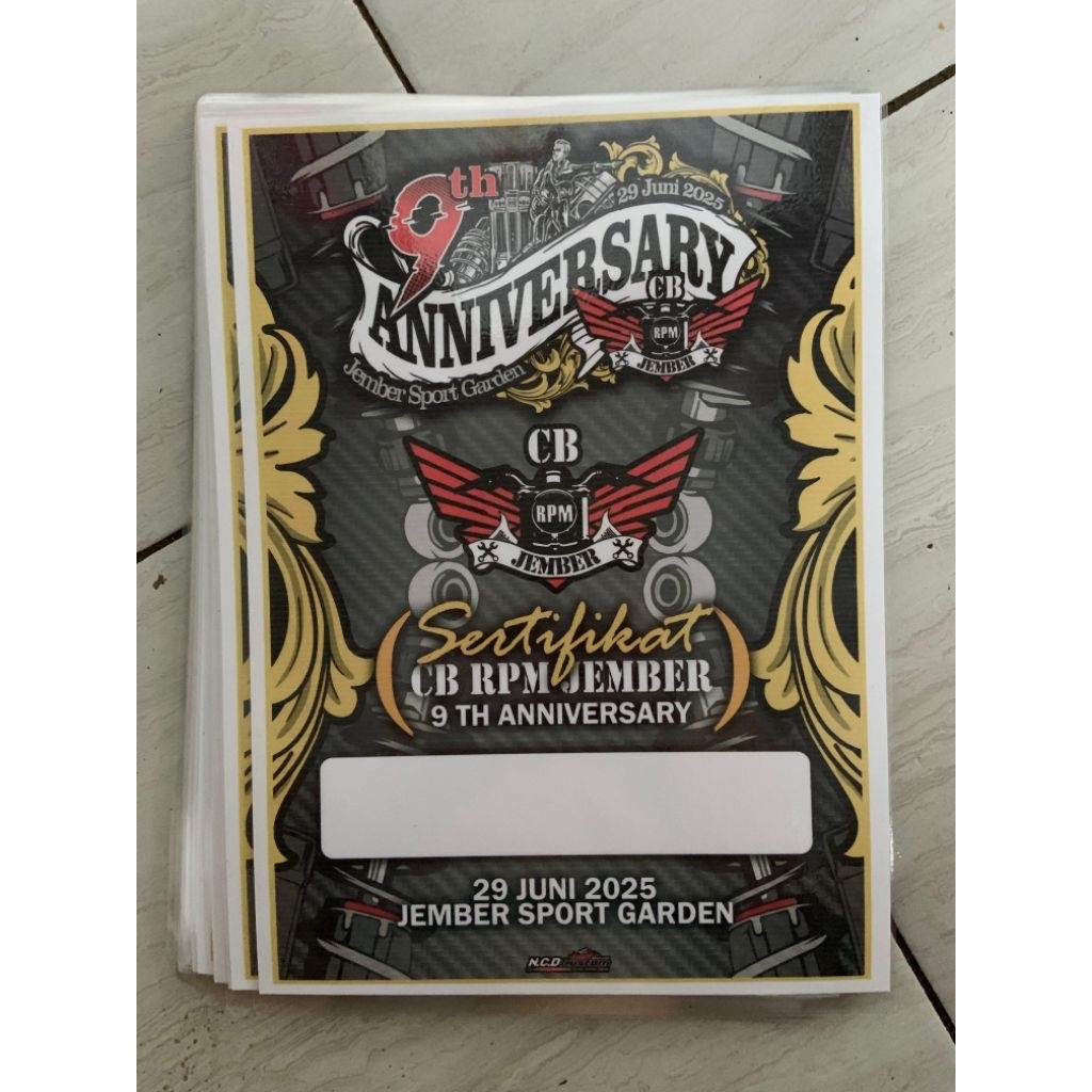 Piagam Anniversary 9thn CB RPM Jember Sertifikat Anniversary 9thn CB RPM Jember
