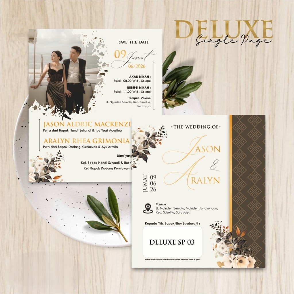 Undangan Pernikahan Simple 1 Lembar Bolak Balik - Cetak Undangan Deluxe Luxury Single Page Free Foto