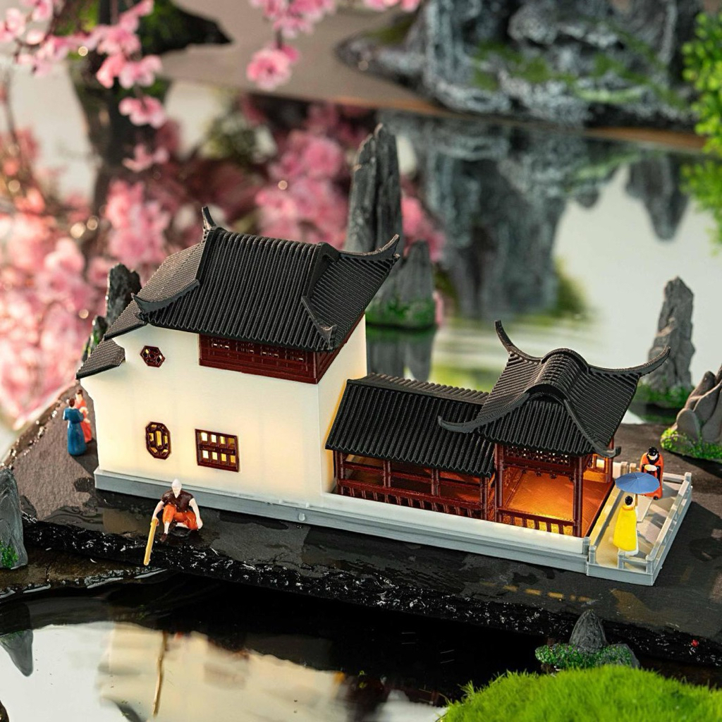 miniatur rumah kuil panjang berlampu hiasan aquascape aquarium paludarium super realistic