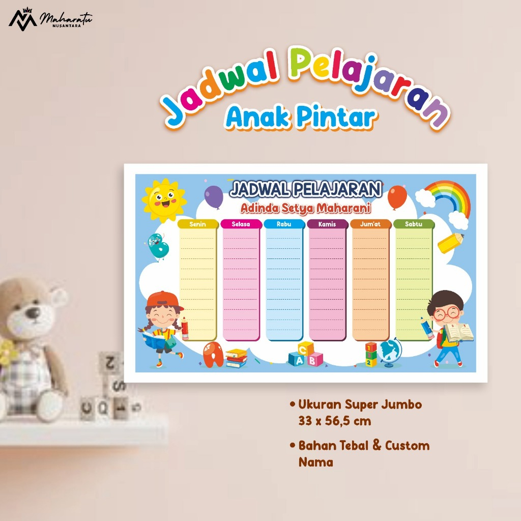 

POSTER JADWAL PELAJARAN ANAK CUSTOM - CLASS SCHEDULE AESTHETIC