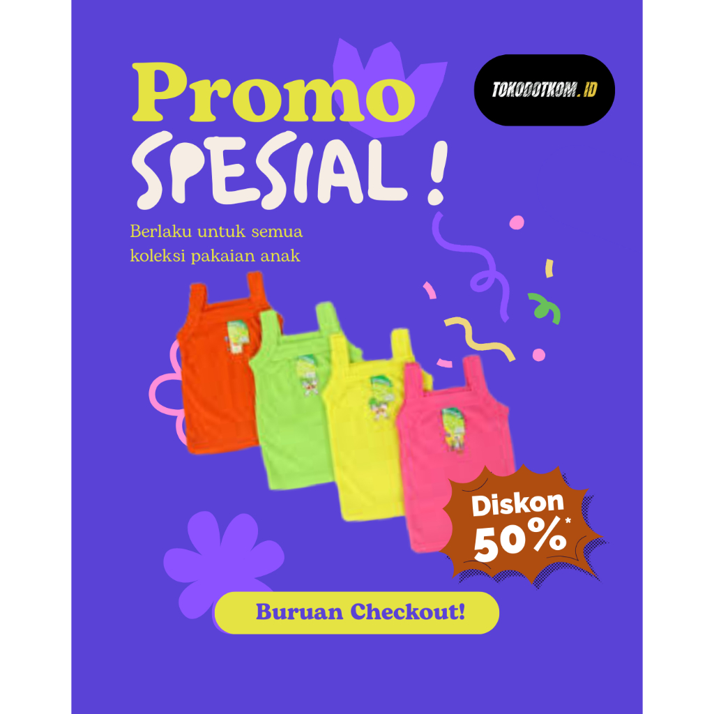 12 Pcs / 1 Lusin / Lusinan Kaos Dalam Dalaman Singlet Tanktop Warna Stabilo Anak Perempuan Murah / K
