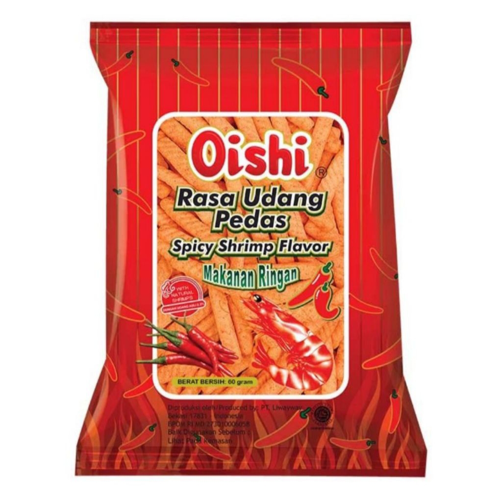 

Oishi Kraker Udang Pedas Makanan Ringan 60 g