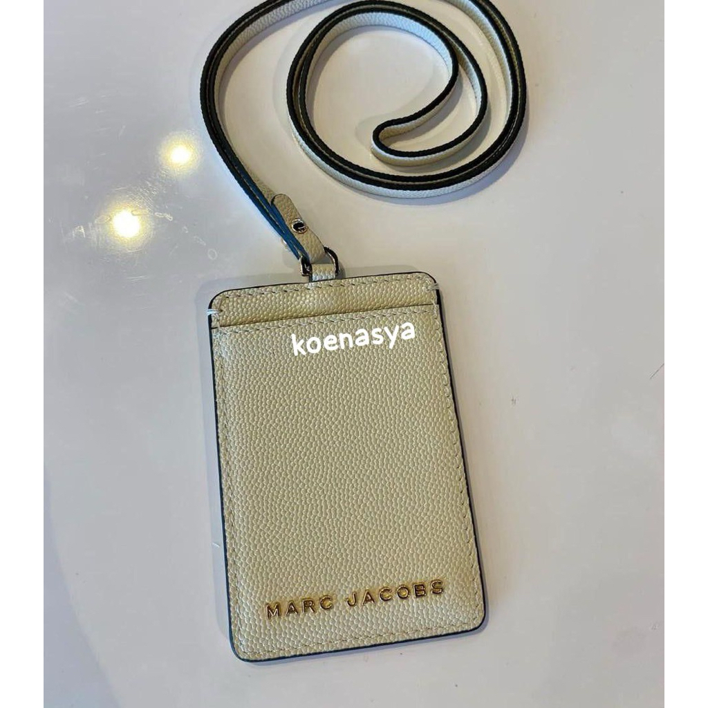 

marc jacobsoriginal mj lanyard id card case name tag marshmallow ivory white new