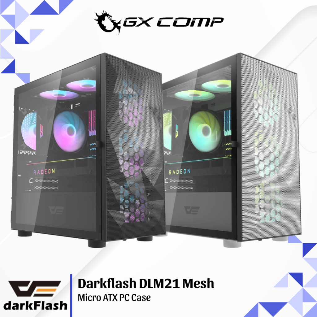 Darkflash DLM21 Mesh Black & White M-ATX PC Case | Casing Komputer Micro ATX Hitam / Putih