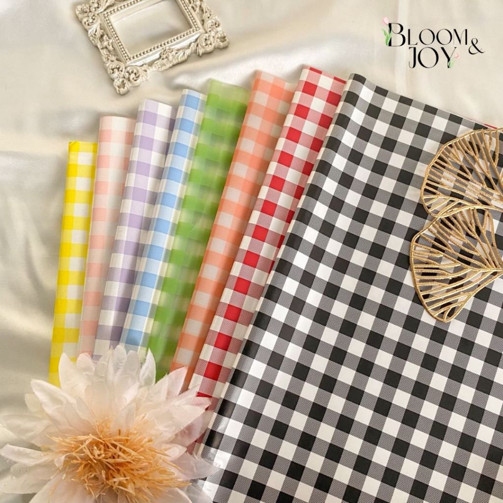 

kertas buket Flower wrapping cellophane motif gingham plaid square kotak kotal kertas buket bunga perpack