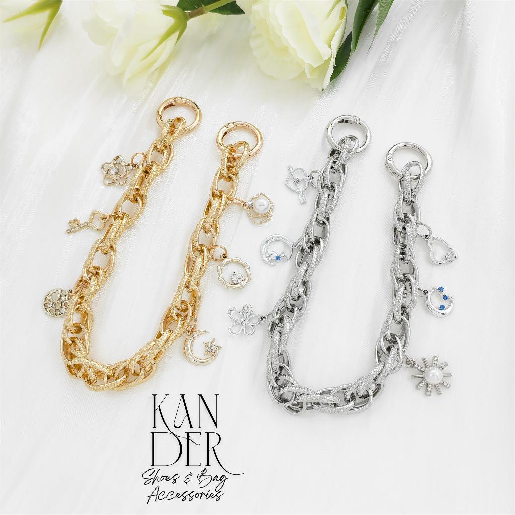 KANDER Alloy Bag Chain 34.7cm Rantai Sambungan Tali Tas Pengait Rantai Tas Mewah Pearl Diamond Phone