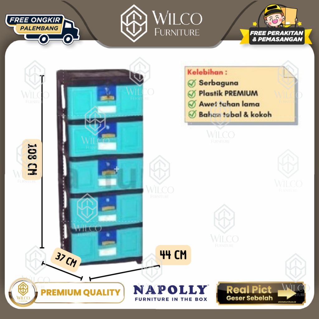 Lemari Plastik Napolly 5 Susun/ Rak Susun Serbaguna/ Laci Plastik
