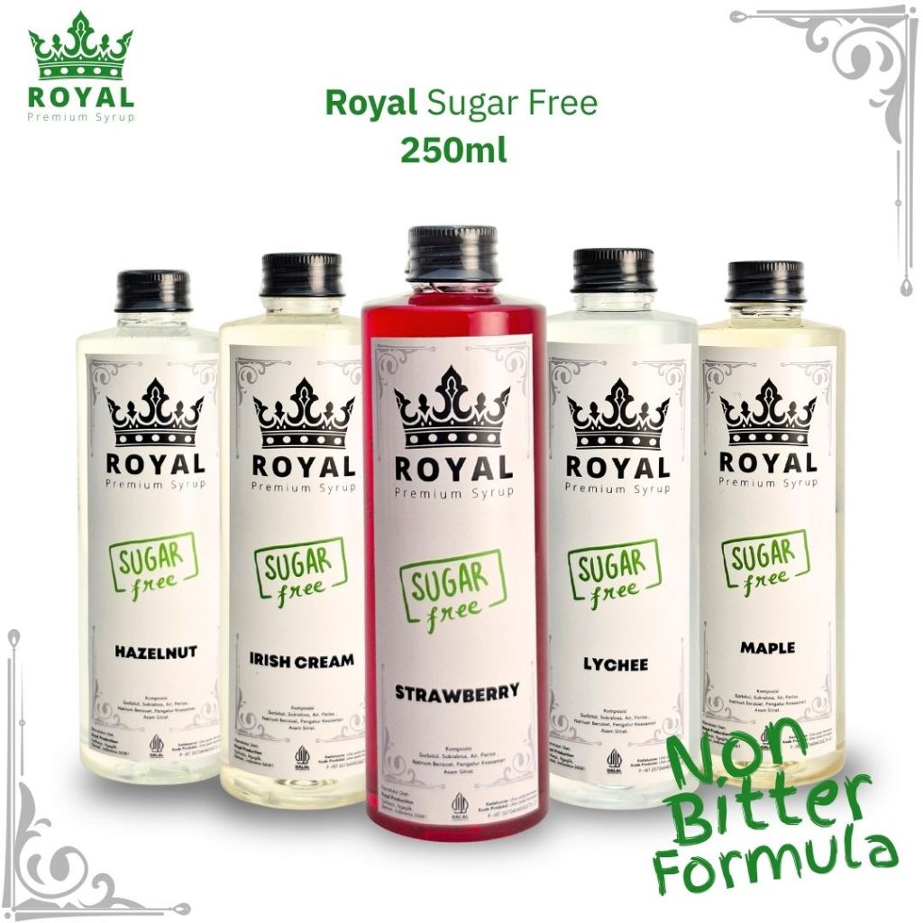 

ROYAL SUGAR FREE Keto Syrup /Sirup (250ml) Butterscoth Vanilla Hazelnut Caramel Rum Creme Brulee Irish Creme Lychee Strawberry Cocopandan