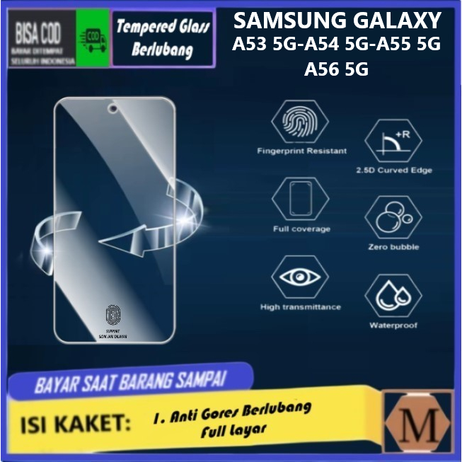 Anti Gores Bening Berlubang Samsung Galaxy A53 5G A54 5G A55 5G A56 5G Tempered Glass dengan Lubang 