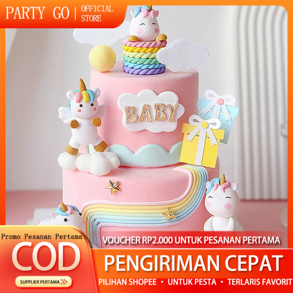 Cake Topper Unicorn 3D Miniatur Karakter Kuda Terbang (1 Pcs) / Hiasan Kue Ulang Tahun Tema Unicorn
