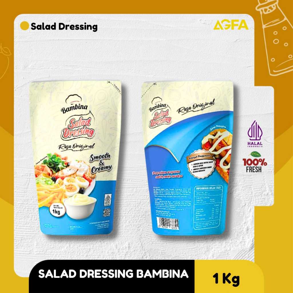 

Mayones Salad Dressing Bambina Original 1kg – Mayo Kental & Lezat untuk Salad, Sandwich, Saus / Mayonais 1kg / Mayones Bambina