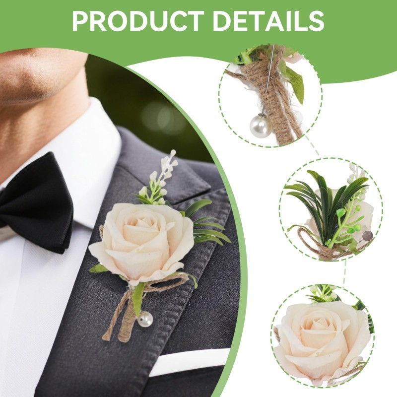 Wedding Korsage Boutonniere Groom Corsage Korsase Mawar Pengiring Pria -