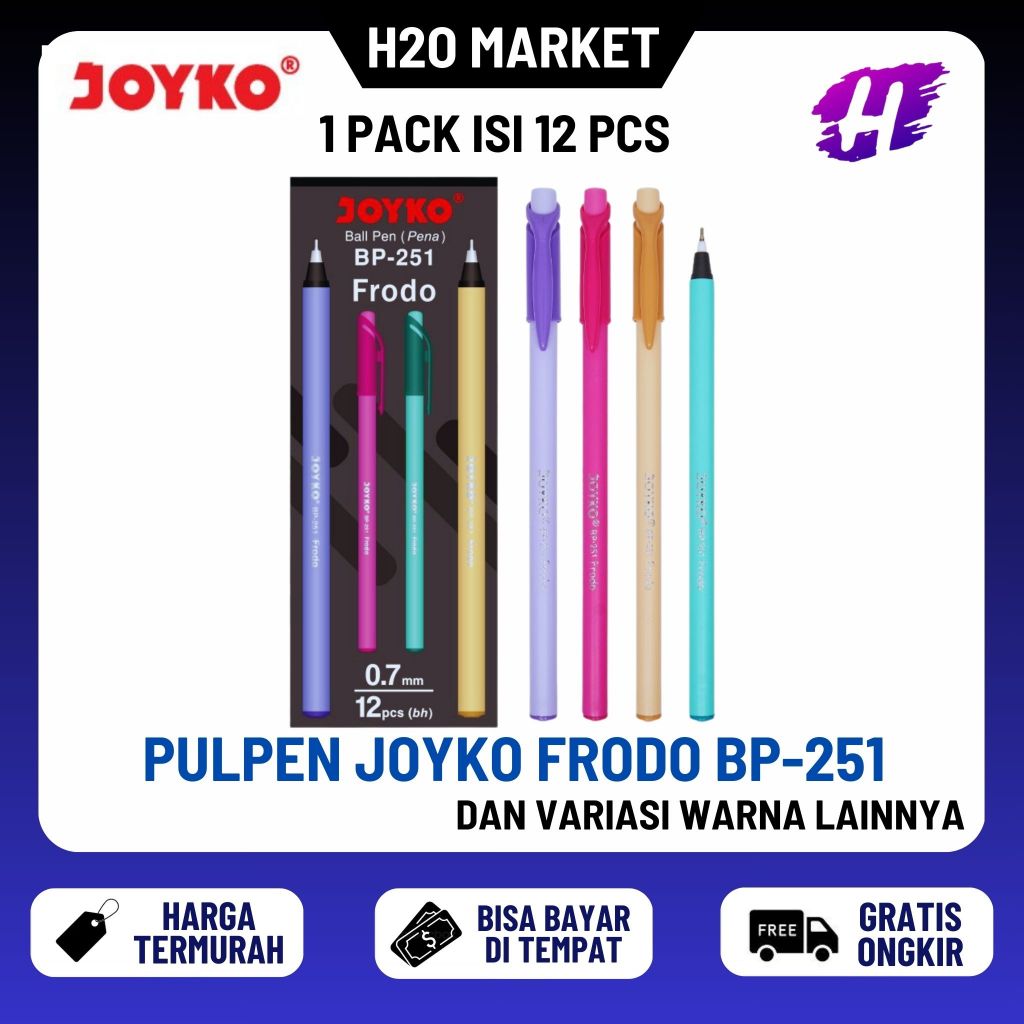 

❤️H2O❤️ Bolpen Ballpoint Pulpen Joyko BP-251 BP 251 Frodo 0.7 mm BP251 (1 Pak = 12 Pcs)