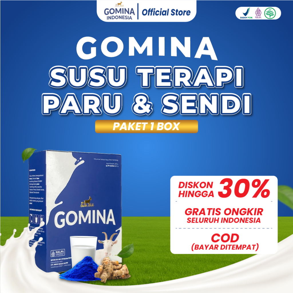 

GOMINA Original Paket 1 Box - Susu Kambing Etawa untuk Menjaga Sistem Pernapasan dan Mengurangi Batuk. BPOM Terdaftar & 100% Halal