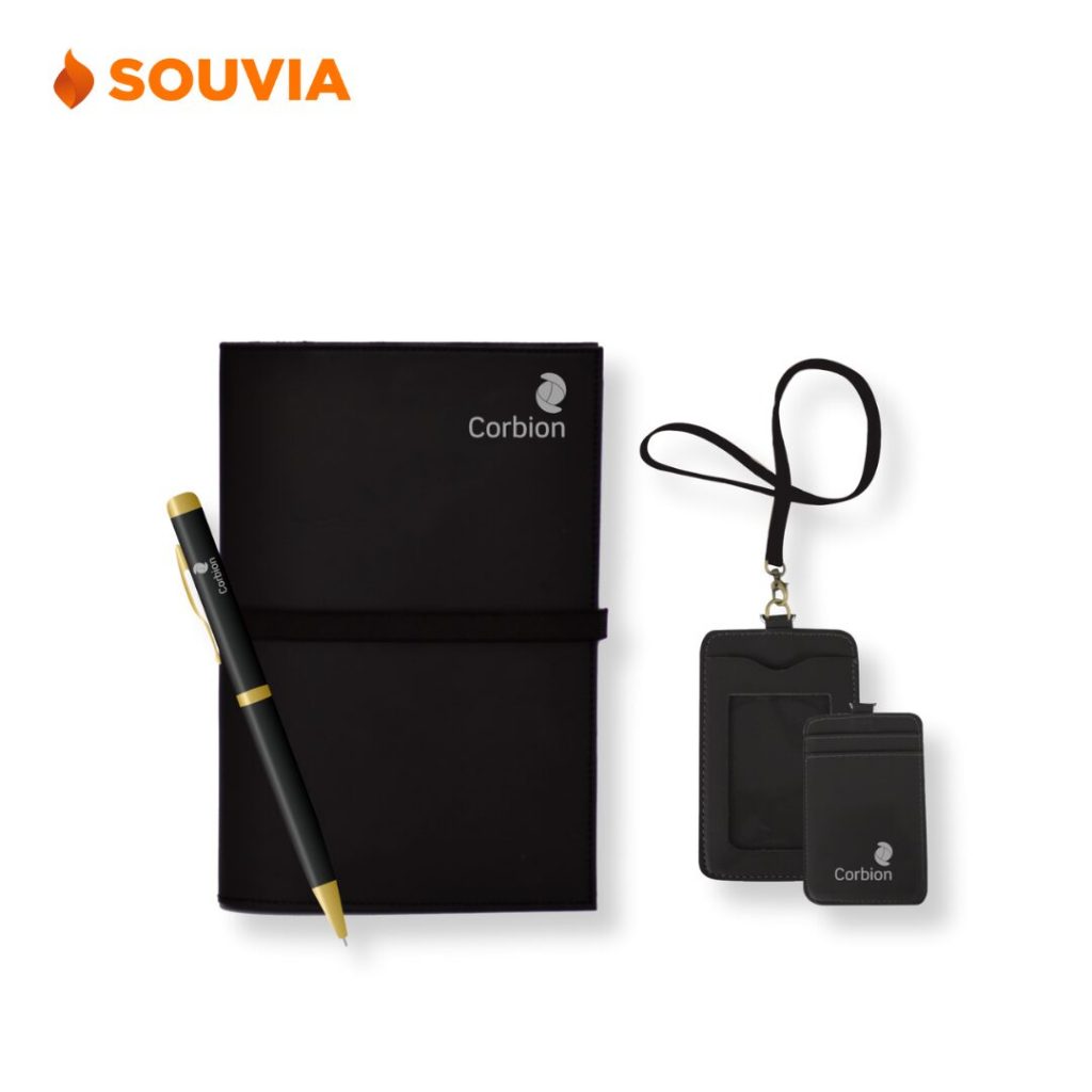 

SOUVIA - Giftset Custom Hevin Souvenir Perusahaan Buku Agenda Pulpen Lanyard Name Tag