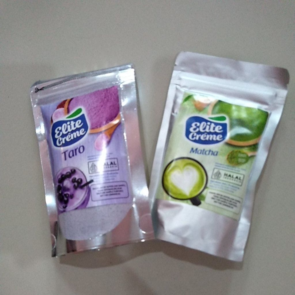 

PAKET KOMBO MINUMAN BUBUK TARO DAN MATCHA 123GR ELITE CREAM HALAL