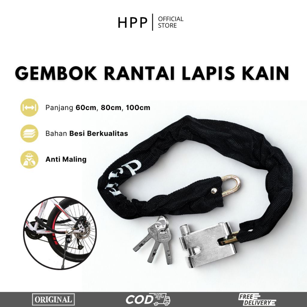 HPP Gembok Rantai Besi Lapis Kain Pengaman Sepeda Motor - Gembok Pagar Panjang 60-100cm