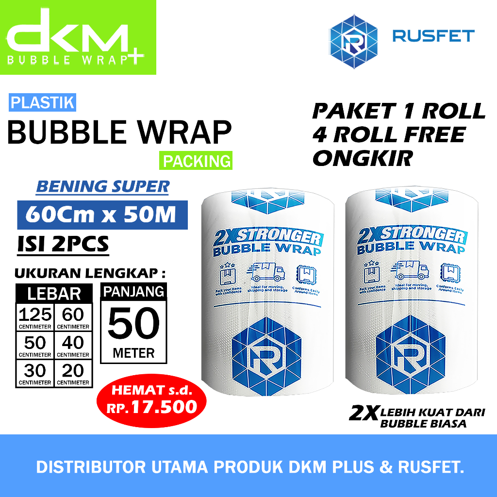 

Bubble Wrap DKM Plus Premium Quality Termurah Plastik Bubblewrap Bening Super 60cmx50m Packing Online Shop 125cm X 50m Paket 1 Roll
