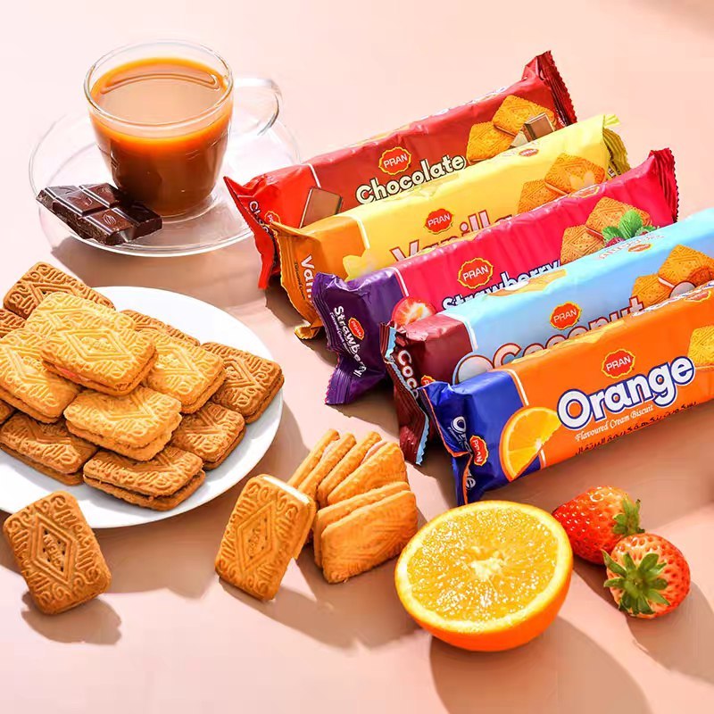

BISKUIT PRAN STRAWBERRY COKLAT COCONUT ORANGE 90GRAM BISKUIT ENAK