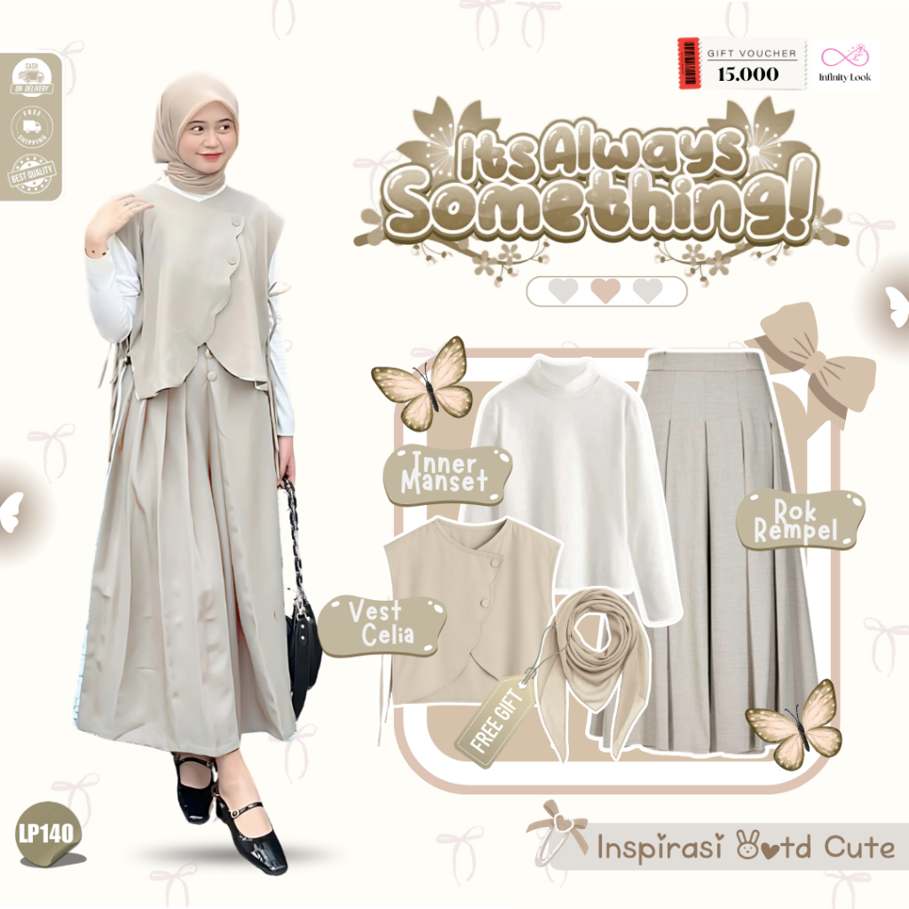 Vira One Set OOTD Wanita Korea ( Hijab + Vest + Inner + Rok ) One Set OOTD Wanita Formal - LP140