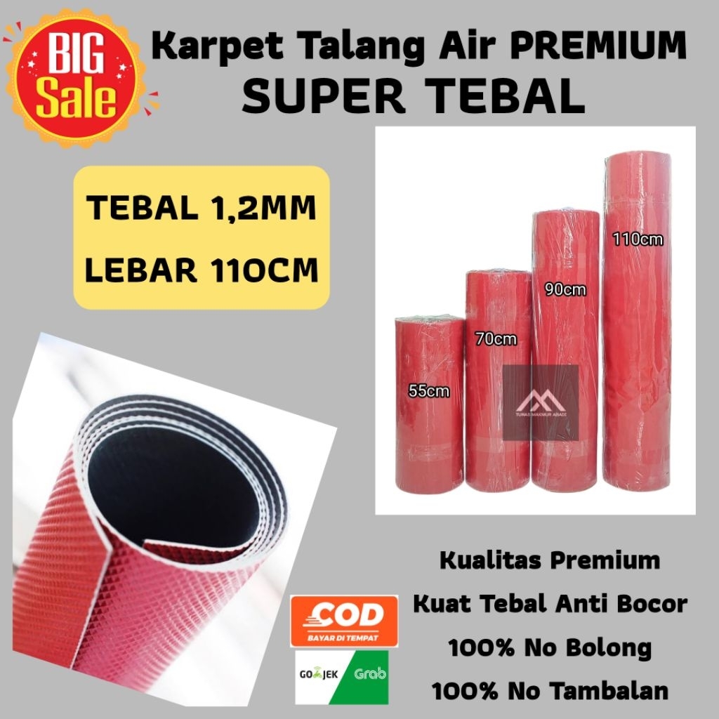 Karpet Talang Air Merah Hitam Kuat Tebal 1,2mm Lebar 110cm Pelindung Atap Rumah Anti Bocor | Bonet T