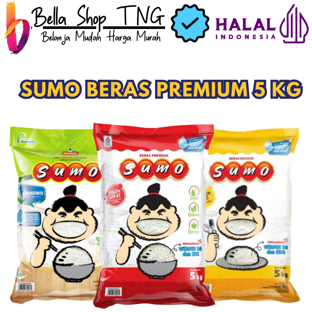 

Beras Sumo Premium Kemasan Merah kuning Hijau Beras Putih 3 - 5 Kg