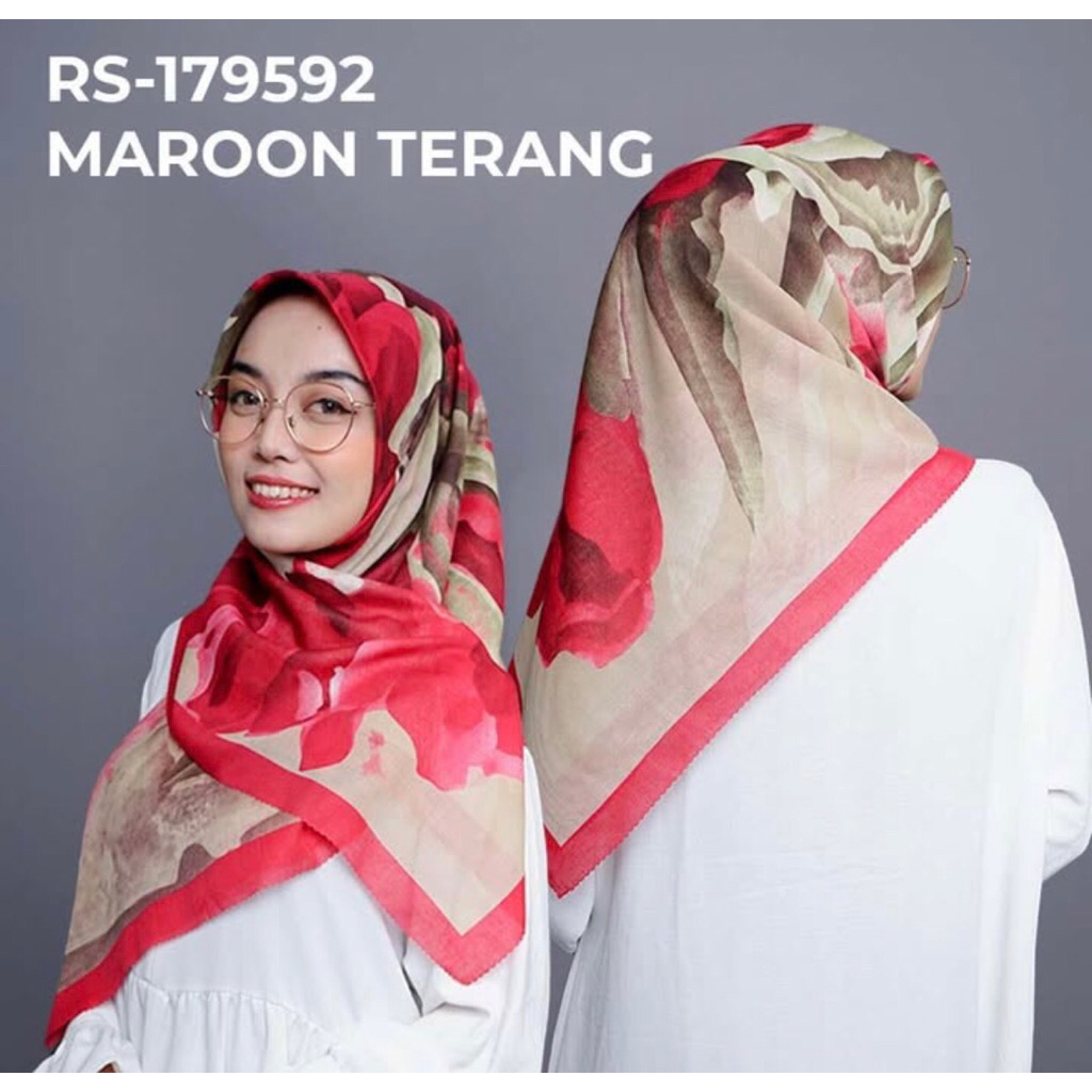 Hijab segiempat Voal premium Motif maroon terang