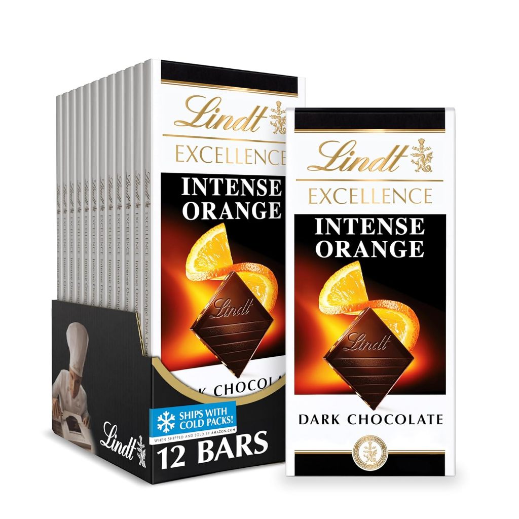 

Lindt Excellence Dark Chocolate with Almond Slivers Intense Orange 100 Gr Bar Cokelat Coklat
