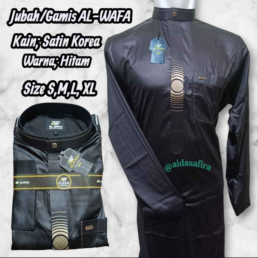 (AL-WAFA) JUBAH GAMIS PRIA AL-WAFA MEDIUM GOLD SATIN KOREA/JUBAH GAMIS AL-WAFA DEWASA TANGAN MANSET/