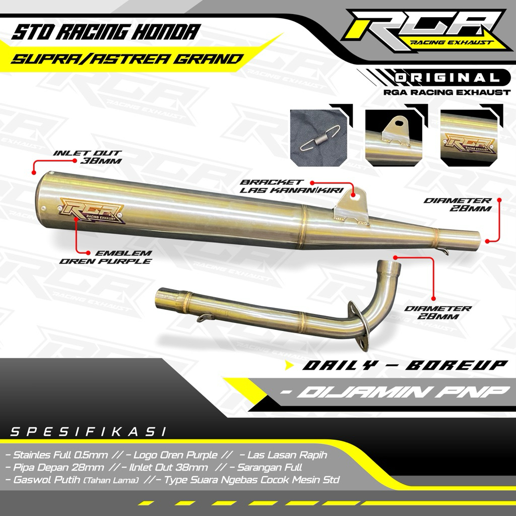 knalpot std racing supra c series supra fit Original RGA RACING Premium Quality